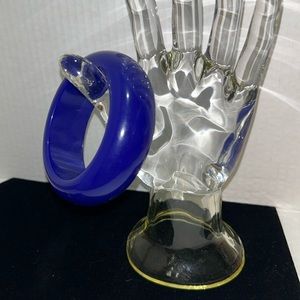 Vintage Chunky Domed Translucent Cobalt Blue Lucite Bangle Bracelet